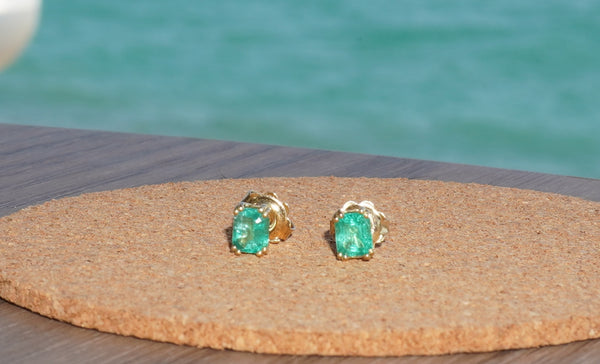Emerald-Cut Gold Stud Earrings