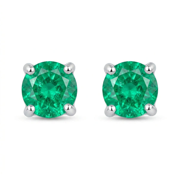 Puces d'oreilles émeraude taille ronde en or blanc