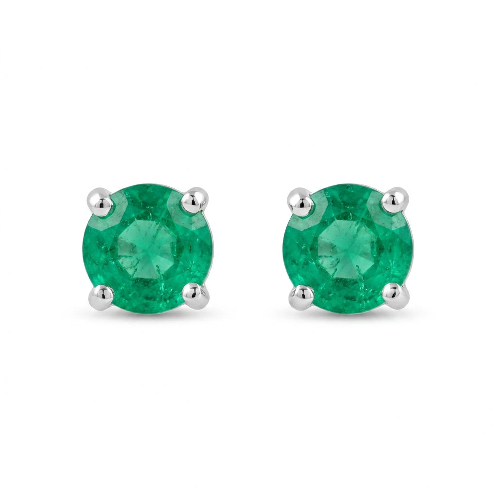 Round-cut 0,28 ct Emerald Stud Earrings - 18 k White Gold