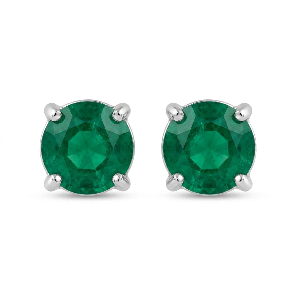 Round-cut 0,28 ct Emerald Stud Earrings - 18 k White Gold