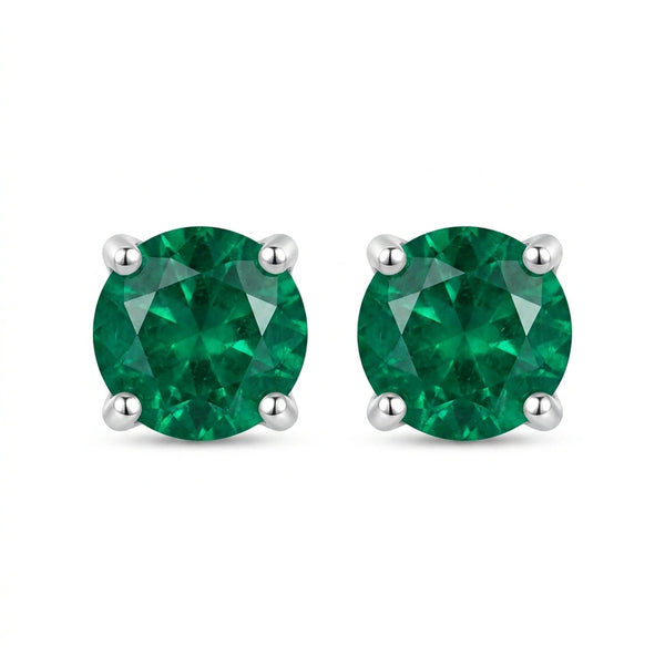Puces d'oreilles émeraude taille ronde en or blanc