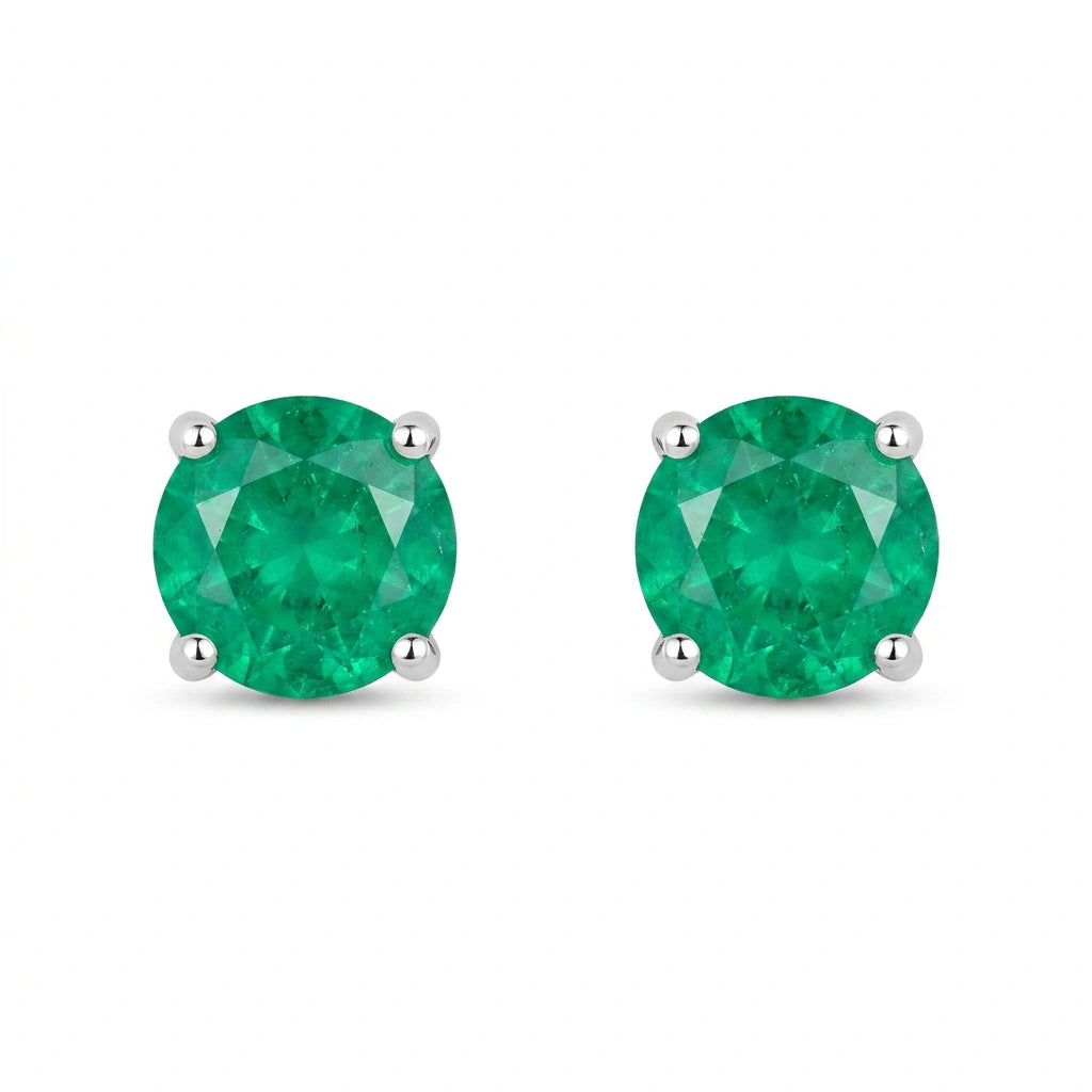 Round-cut 0,31 ct Emerald Stud Earrings - 18 k White Gold
