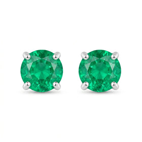 Round-cut 0,31 ct Emerald Stud Earrings - 18 k White Gold