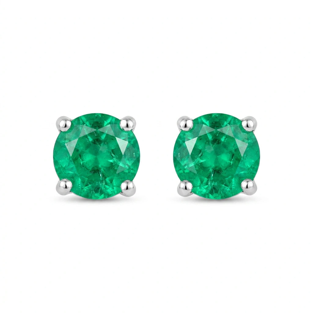 Round-cut 0,31 ct Emerald Stud Earrings - 18 k White Gold