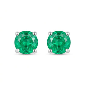 Round-cut 0,31 ct Emerald Stud Earrings - 18 k White Gold