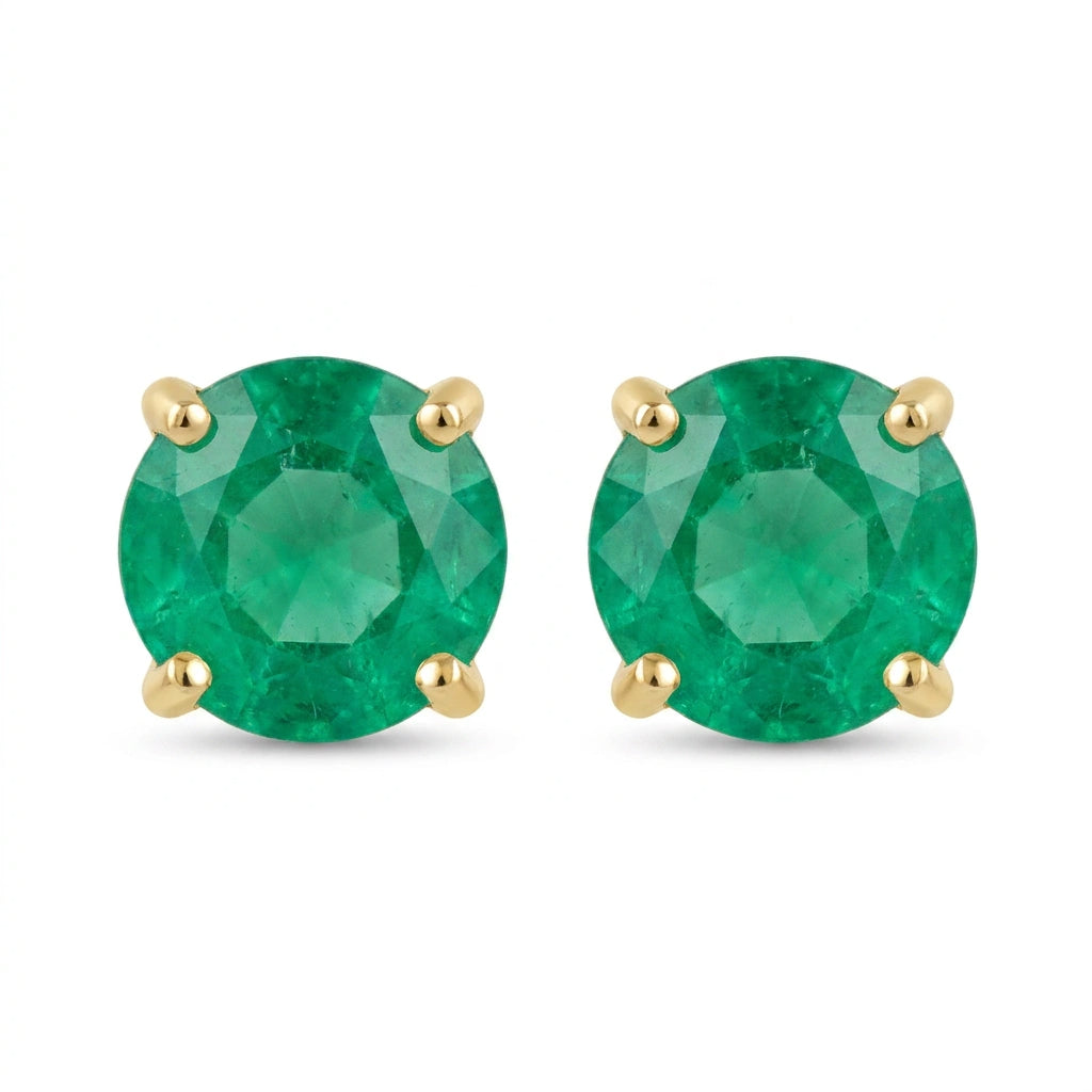 Round-cut 0,31 ct Emerald Stud Earrings - 18 k Yellow Gold