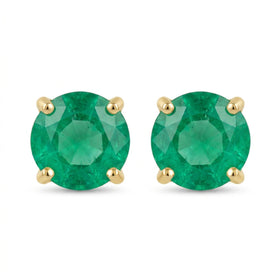 Round-cut 0,31 ct Emerald Stud Earrings - 18 k Yellow Gold