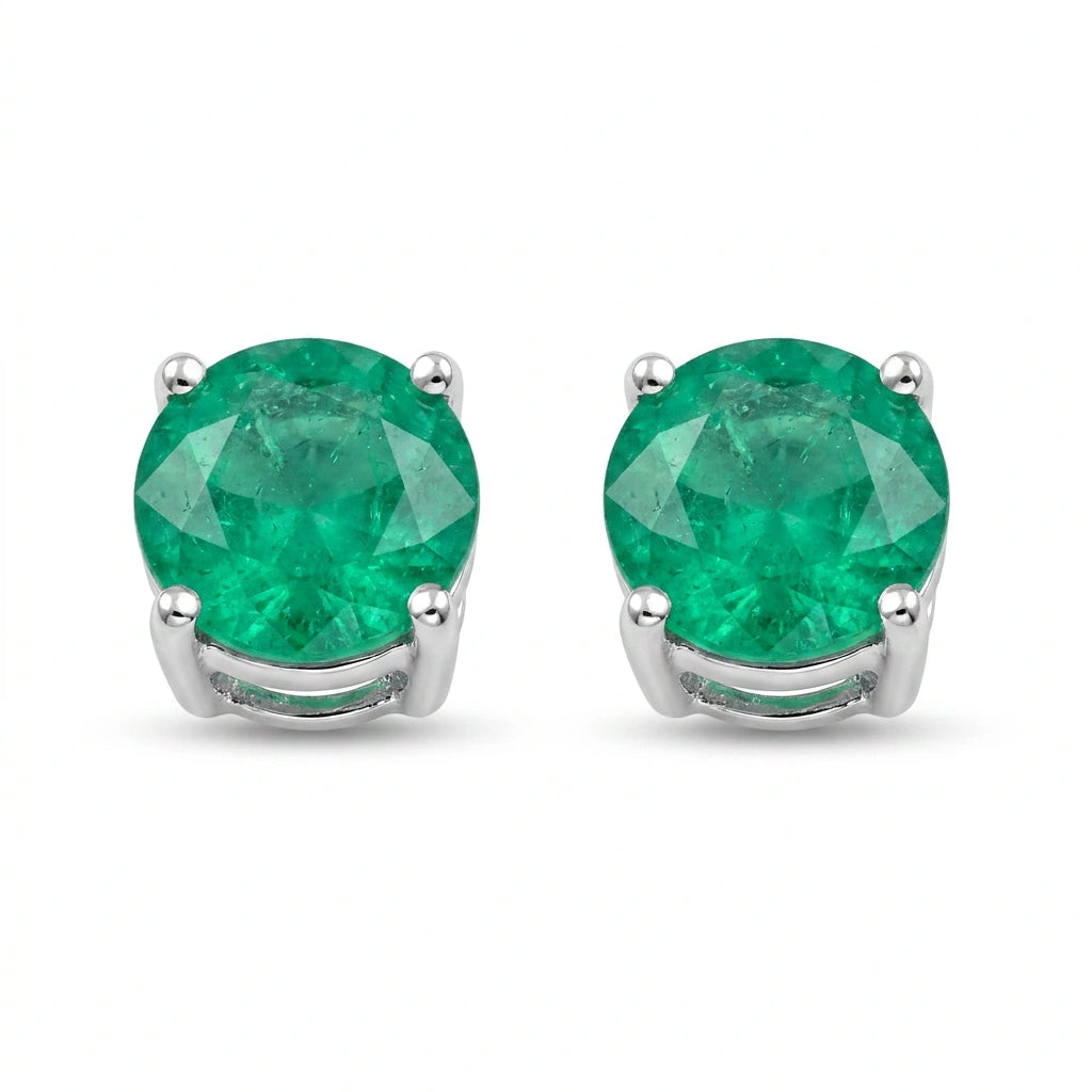 Round-cut 0,47 ct Emerald Stud Earrings - 18 k White Gold