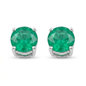 Round-cut 0,47 ct Emerald Stud Earrings - 18 k White Gold