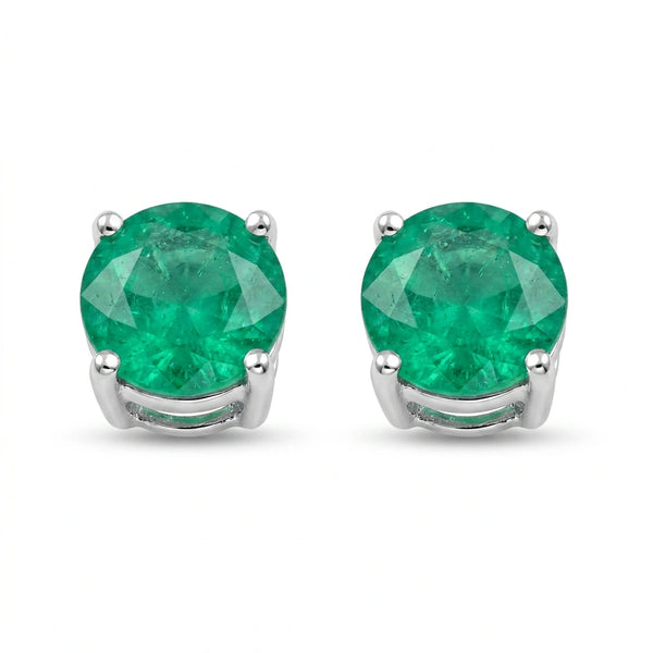 Puces d'oreilles émeraude taille ronde en or blanc