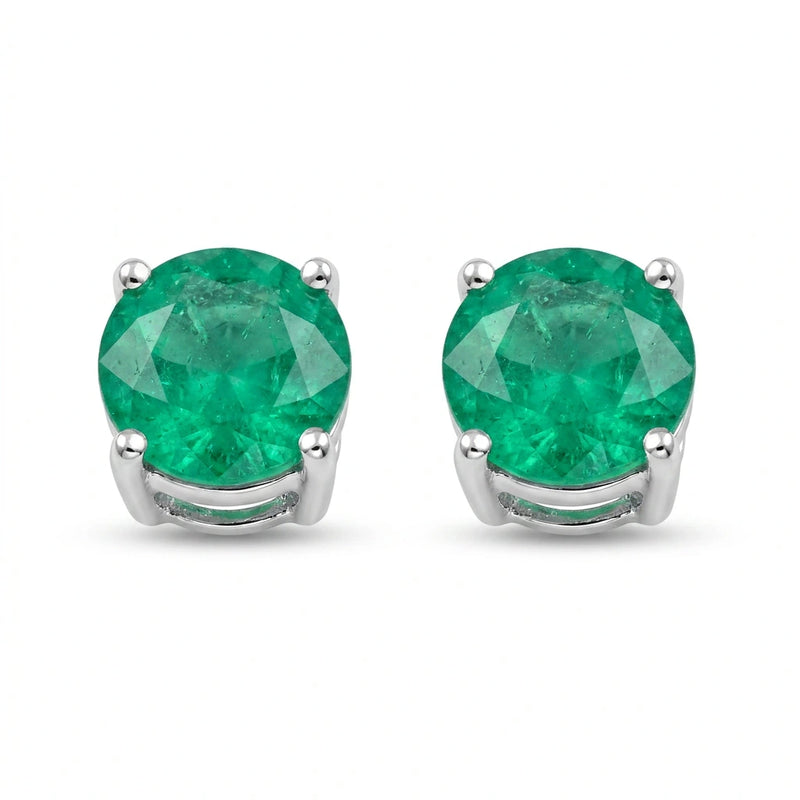 Puces d'oreilles émeraude taille ronde en or blanc