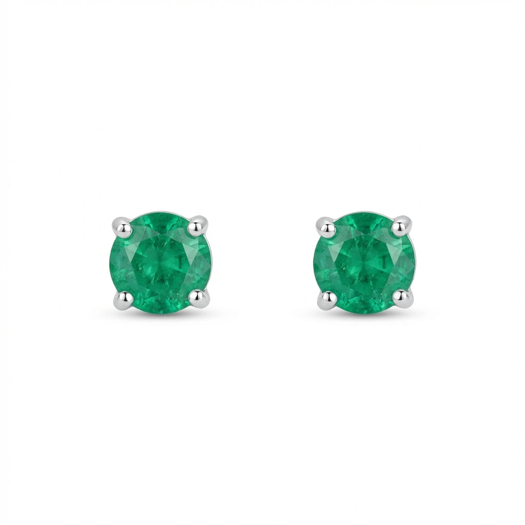 Round-cut Emerald Stud Earrings White Gold
