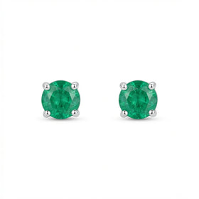 Round-cut Emerald Stud Earrings White Gold