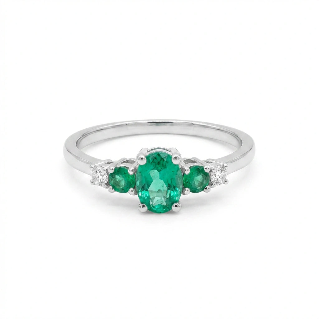 Symphony of Emeralds and Diamonds Ring