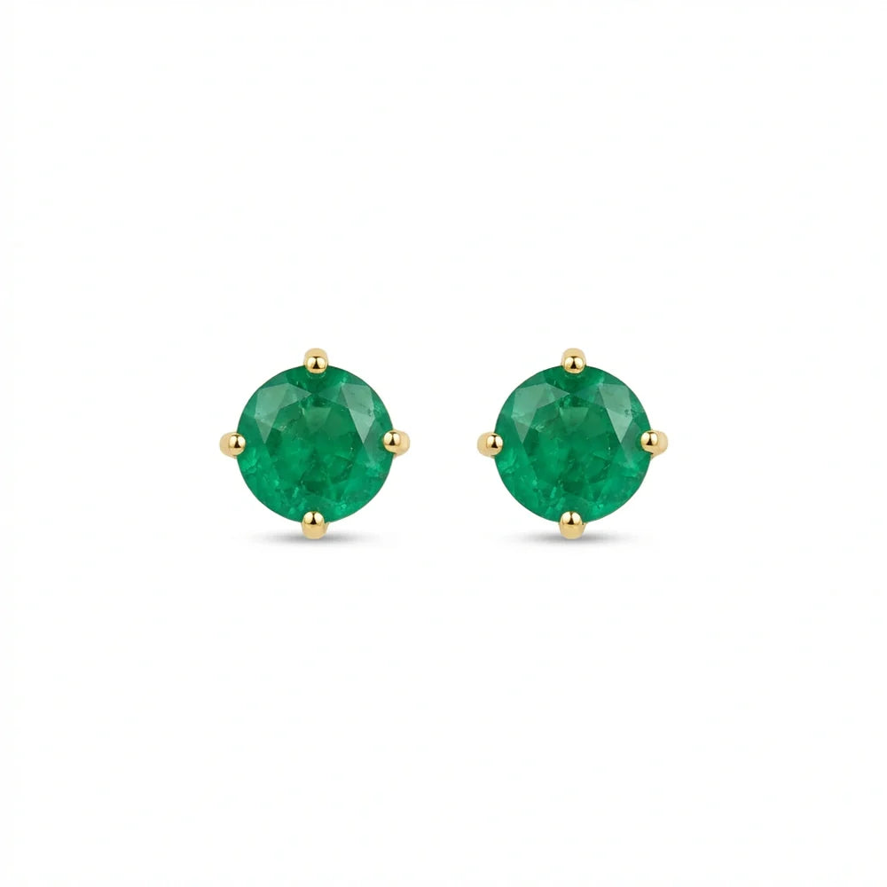 Round-cut Emerald Stud Earrings Yellow Gold