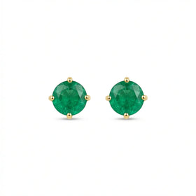 Round-cut Emerald Stud Earrings Yellow Gold