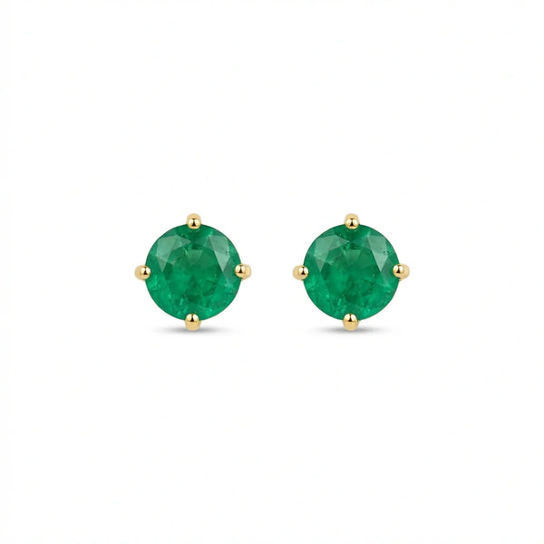 Boucles d'oreilles clous en émeraude taille ronde, or jaune