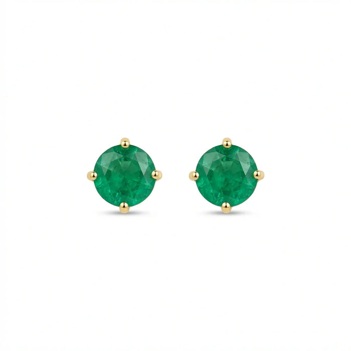 Pendientes de Esmeralda de Talla Redonda de Oro Amarillo