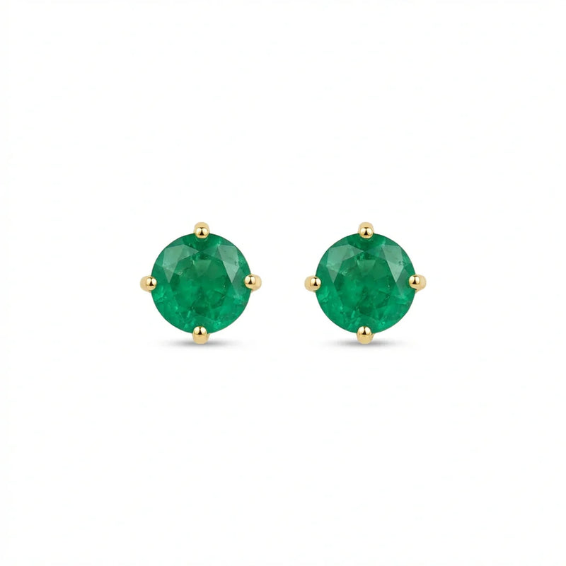 Boucles d'oreilles clous en émeraude taille ronde, or jaune