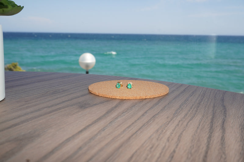 Boucles d'oreilles solitaires en or taille émeraude