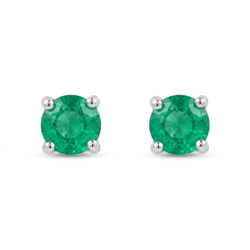 Round-cut 0,11 ct Emerald Stud Earrings - 18 k White Gold