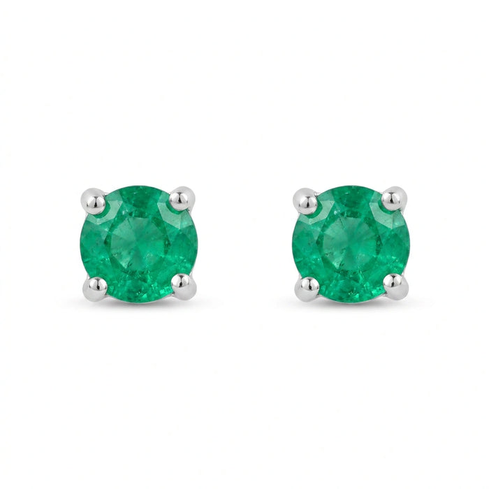 Round-cut 0,11 ct Emerald Stud Earrings - 18 k White Gold