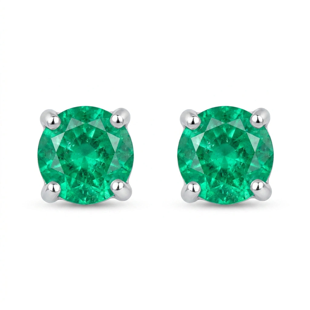 Round-cut 0,08 ct Emerald Stud Earrings - 18 k White Gold