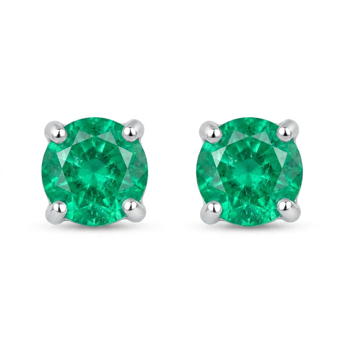 Round-cut 0,08 ct Emerald Stud Earrings - 18 k White Gold
