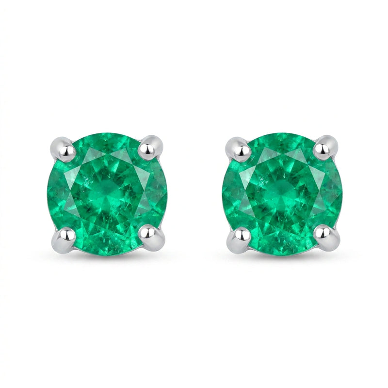 Puces d'oreilles émeraude taille ronde en or blanc
