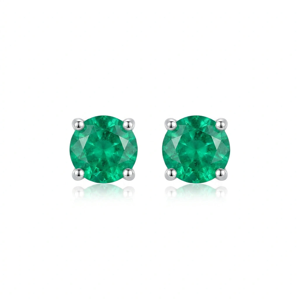 Round-cut 0,11 ct Emerald Stud Earrings - 18 k White Gold