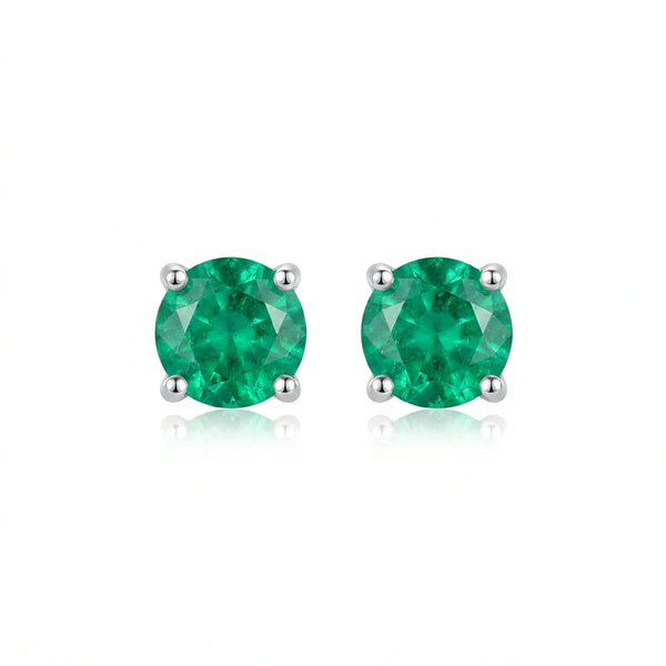 Round-cut 0,11 ct Emerald Stud Earrings - 18 k White Gold