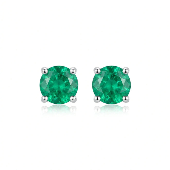 Round-cut 0,11 ct Emerald Stud Earrings - 18 k White Gold