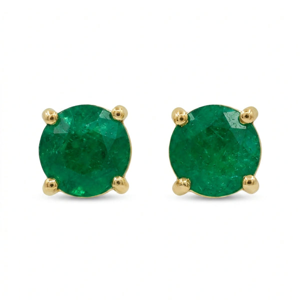 Round-cut 0,31 ct Emerald Stud Earrings - 18 k Yellow Gold