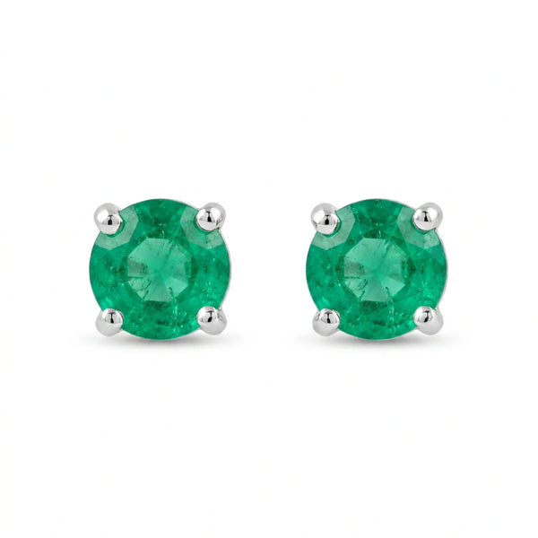 Round-cut 0,28 ct Emerald Stud Earrings - 18 k White Gold