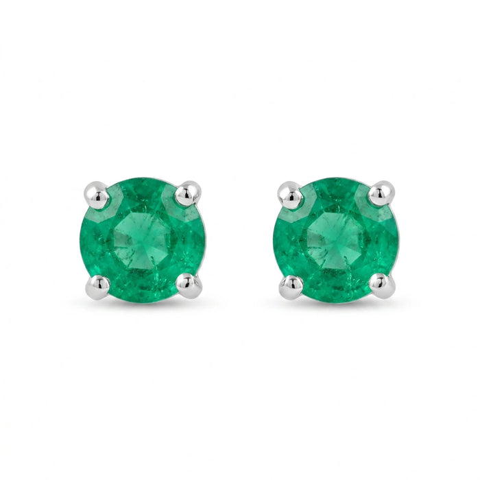 Round-cut 0,28 ct Emerald Stud Earrings - 18 k White Gold