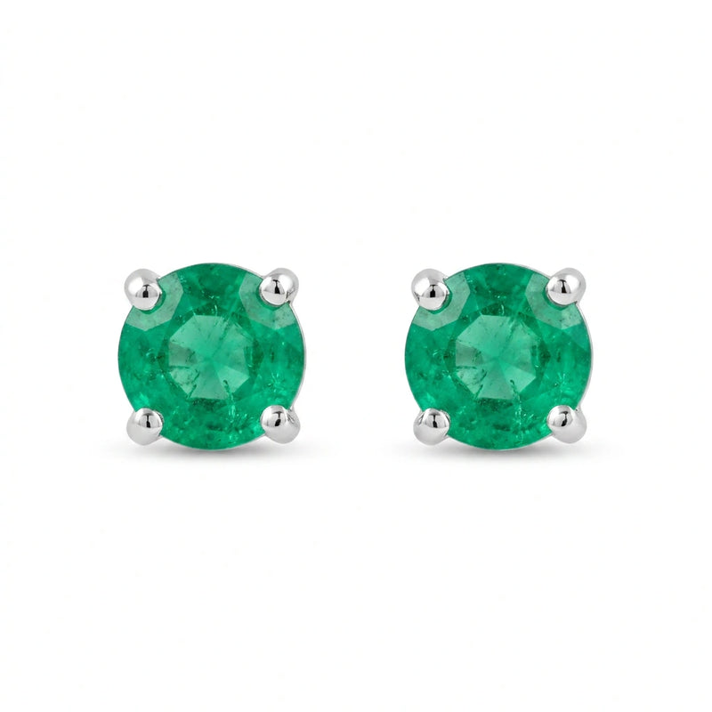 Puces d'oreilles émeraude taille ronde en or blanc