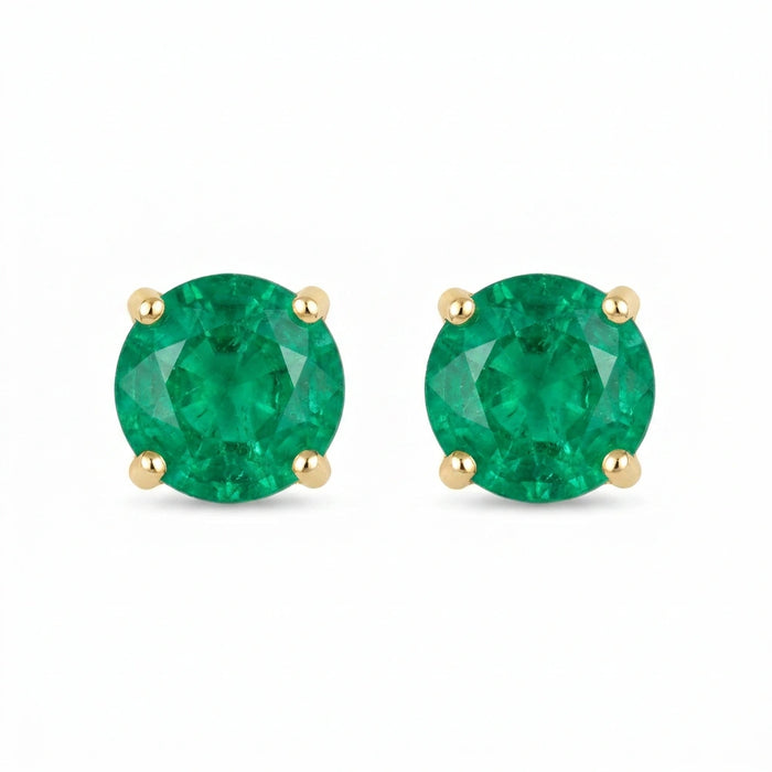 Round-cut 0,28 ct Emerald Stud Earrings - 18 k Yellow Gold