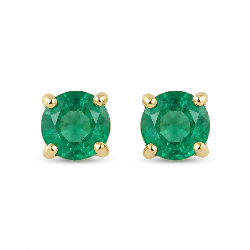 Round-cut 0,08 ct Emerald Stud Earrings - 18 k Yellow Gold