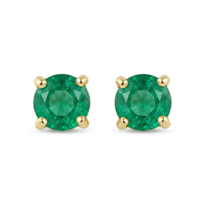 Round-cut 0,08 ct Emerald Stud Earrings - 18 k Yellow Gold