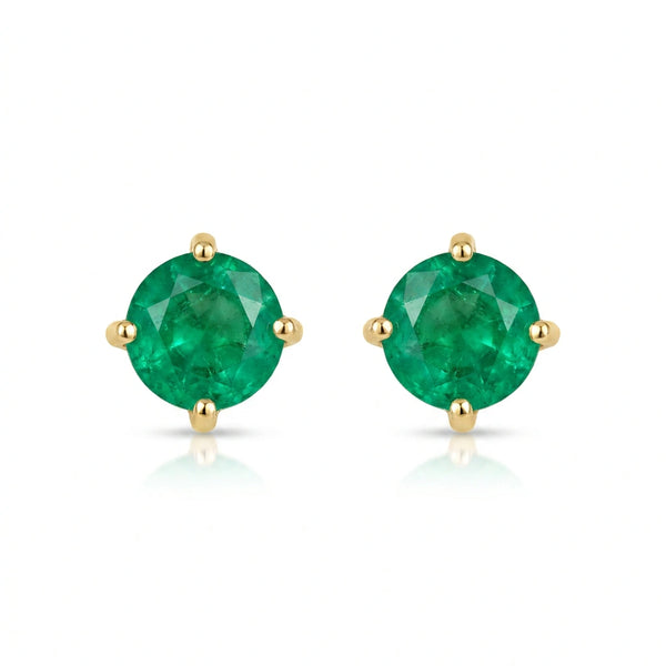 Round-cut 0,31 ct Emerald Stud Earrings - 18 k Yellow Gold
