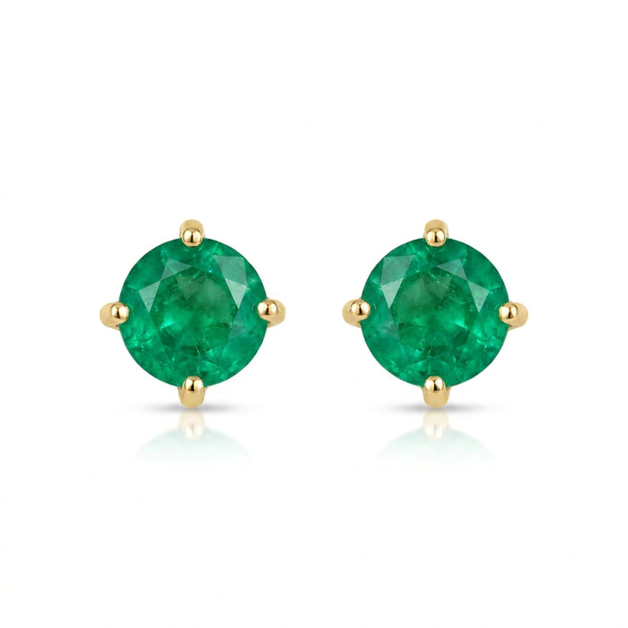 Round-cut 0,31 ct Emerald Stud Earrings - 18 k Yellow Gold