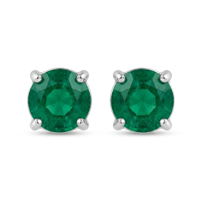Round-cut 0,28 ct Emerald Stud Earrings - 18 k White Gold