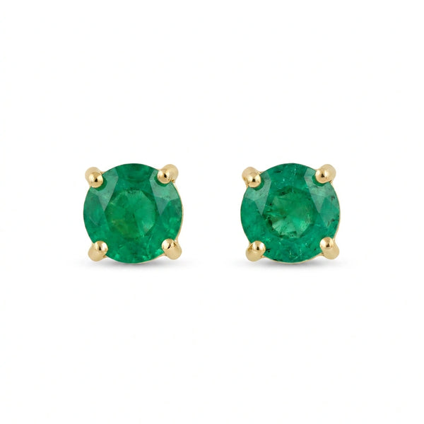 Round-cut 0,31 ct Emerald Stud Earrings - 18 k Yellow Gold