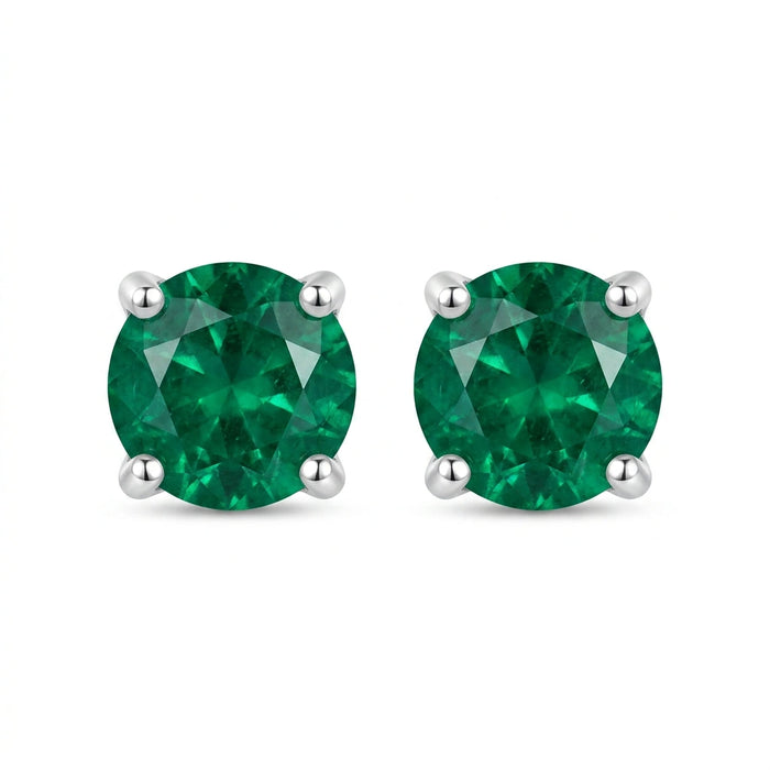 Round-cut 0,11 ct Emerald Stud Earrings - 18 k White Gold