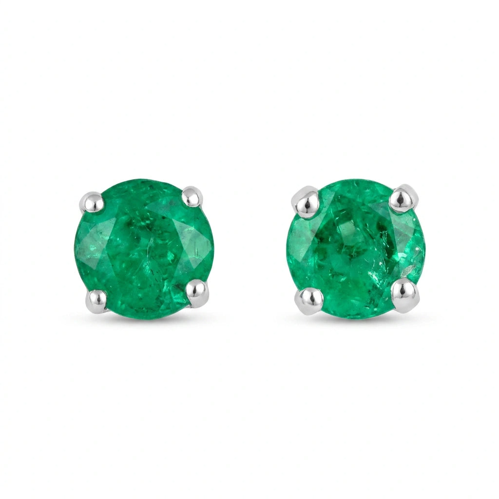 Round-cut 0,31 ct Emerald Stud Earrings - 18 k White Gold