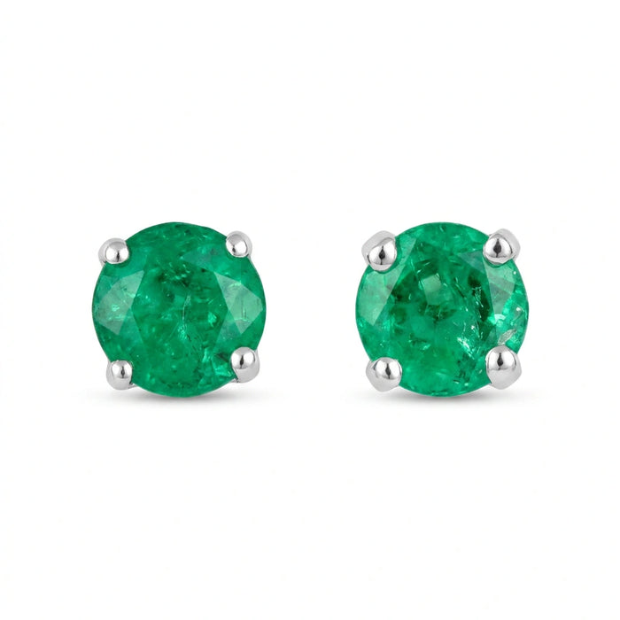 Round-cut 0,31 ct Emerald Stud Earrings - 18 k White Gold