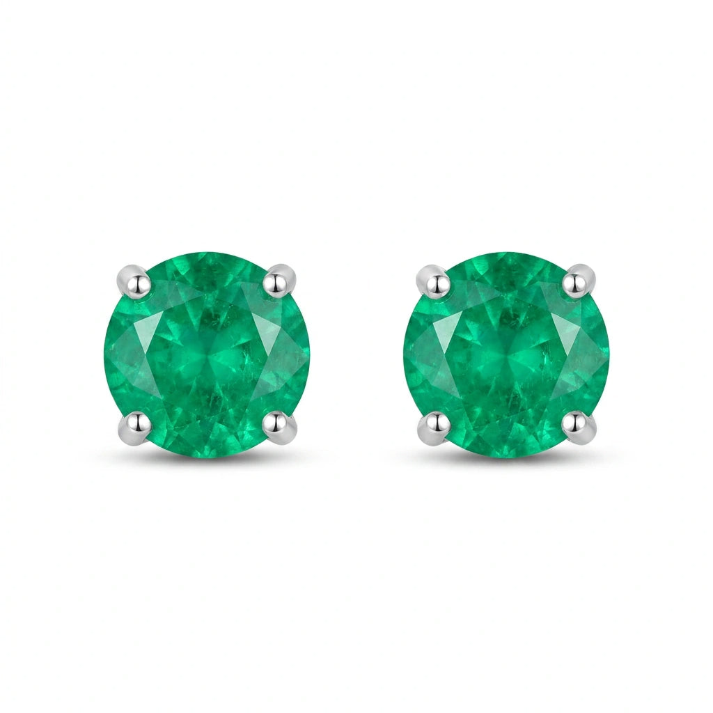 Round-cut 0,31 ct Emerald Stud Earrings - 18 k White Gold