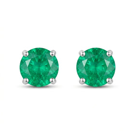 Round-cut 0,31 ct Emerald Stud Earrings - 18 k White Gold