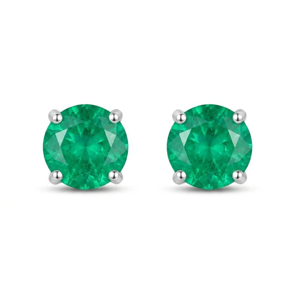 Round-cut 0,31 ct Emerald Stud Earrings - 18 k White Gold