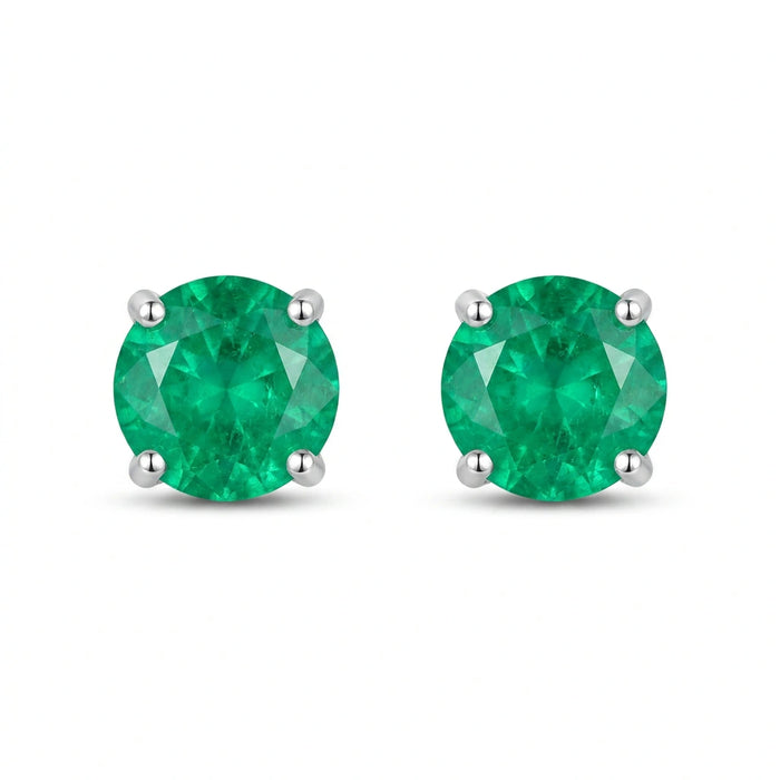 Round-cut 0,31 ct Emerald Stud Earrings - 18 k White Gold